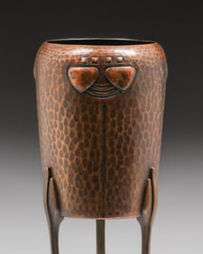 WMF - German Secessionist Repousse Hammered Copper & Brass Three-Stemmed Vase c1905