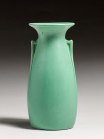 Teco Pottery #407 Matte Green Two-Handled Vase c1910