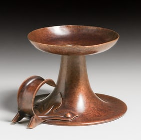 English Arts & Crafts Loop-Handle Copper Candlestick c1900