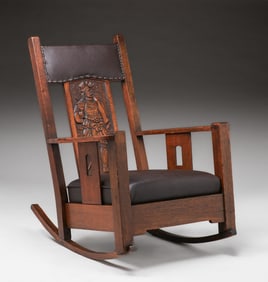 Grand Rapids Hand-Carved Jester Cutout Rocker c1905