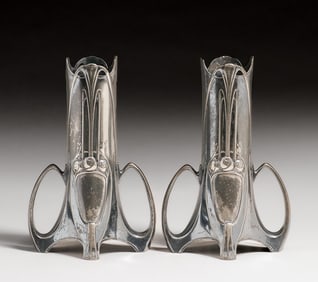 Pair WMF - German Silver-Plated Art Nouveau Vases c1905