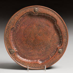 Fred Brosi - San Francisco Hammered Copper & Brass Bulldog Medallion Tray c1915