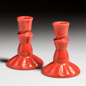 Catalina Island Uranium Orange Candlesticks c1927-1930