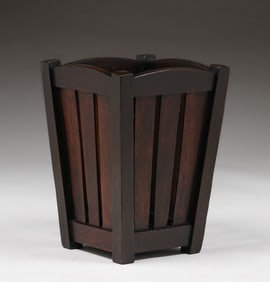 Stickley Brothers Oak Slatted Waste Basket c1910