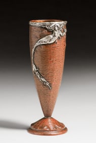 Art Nouveau Hammered Copper & Silver Mixed Metal Vase c1905