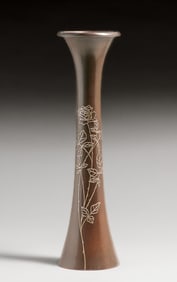Heintz #3625 Tall 17" Sterling on Bronze Rose Cutout Vase c1915