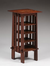 Michigan Chair Co Oak Slatted Magazine Stand c1905