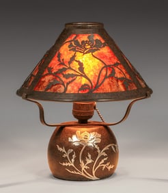 Heintz Sterling on Bronze Cutout Mica Lamp c1915