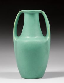 Teco Pottery Matte Green Two-Handled Vase c1910