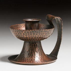 Roycroft Hammered Copper Candlestick c1920s