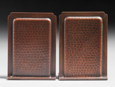 Roycroft Hammered Copper Rectangular Bookends c1920s