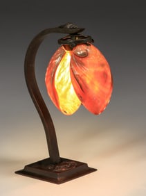 Arts & Crafts Period Bronze & Abalone Shell Lamp c1910