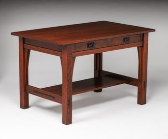 Gustav Stickley 48"w Two-Drawer Library Table c1910