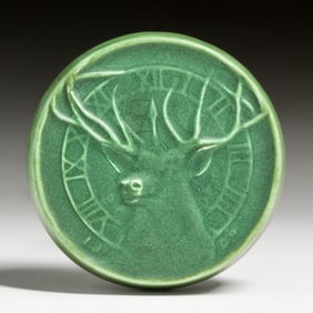 Rookwood Pottery #763 Matte Green Elk's Lodge Paperweight 1904