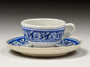 Dedham Pottery Rabbit Teacup & Saucer c1920s