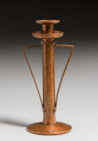 Onondaga Metal Shops Hammered Copper Two-Handled Candlestick c1905