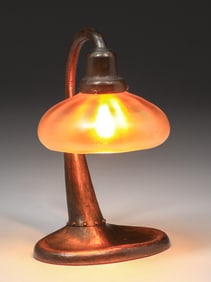George H. Trautmann – attributed – Hammered Copper & Steuben Glass Lamp c191o
