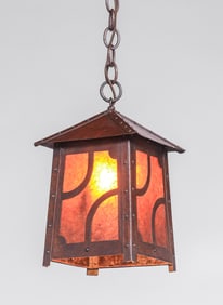 Arts & Crafts Hammered Copper & Mica Hanging Light c1910