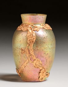Loetz Art Glass & Gilt Overlay Art Nouveau Vase c1900s