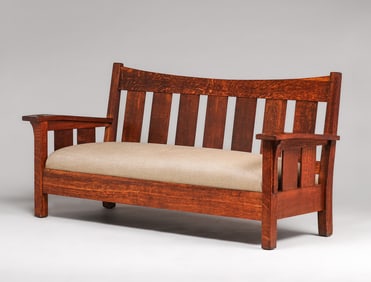 L&JG Stickley Bentarm Slatted Settle c1912-1915