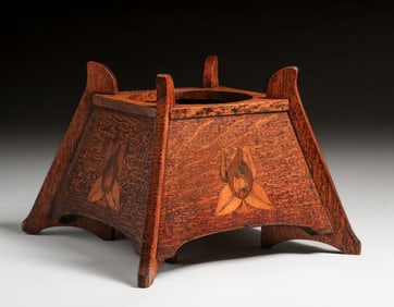 Rare Early Stickley Brothers Inlaid Oak Jardiniere c1901