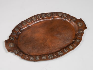 Huge Fred Brosi Ye Olde Copper Shoppe Hammered Copper San Francisco Kennel Club Tray c1915