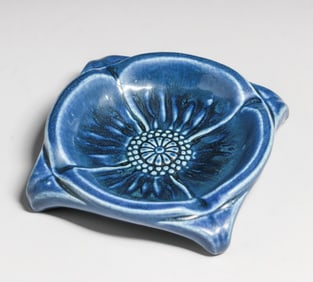 Rookwood Pottery #1646 Matte Blue Floral Tray 1919