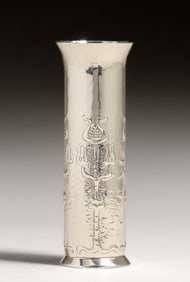 Keswick School of Industrial Arts Hammered Copper Silver-Plated Vase c1900