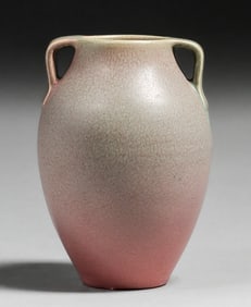 Rookwood Pottery #604F Two-Handled Green over Pink Vase 1912
