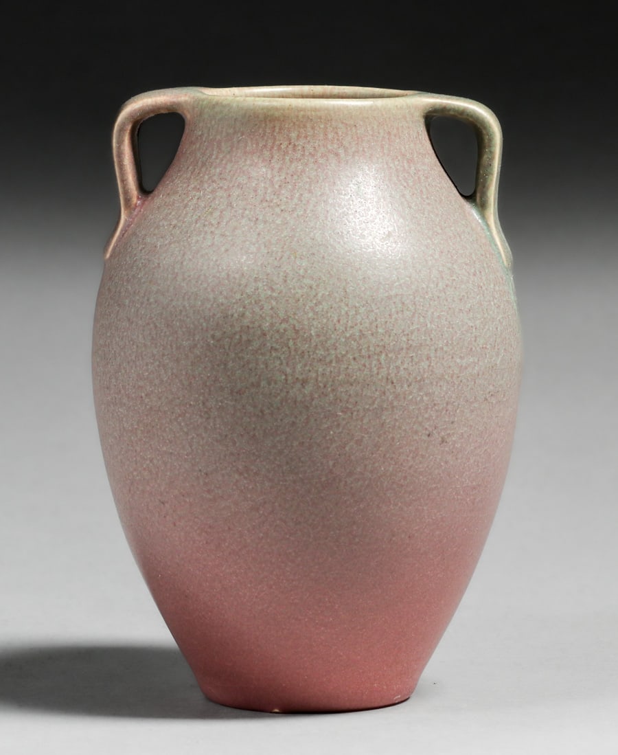Rookwood Pottery #604F Two-Handled Green over Pink Vase 1912 (1 of 4)