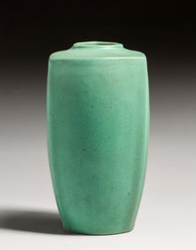 Teco Pottery #336 Matte Green Three-Sided Vase c1910