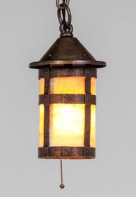 Arts & Crafts Period Brass & Curved Glass Hanging Light c1910