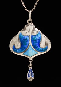 Birmingham Arts & Crafts Sterling Silver & Enamel Pendant Necklace c1900s