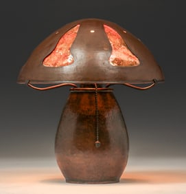 Unusual Dirk van Erp Hammered Copper & Mica Six-Panel Lamp c1920s