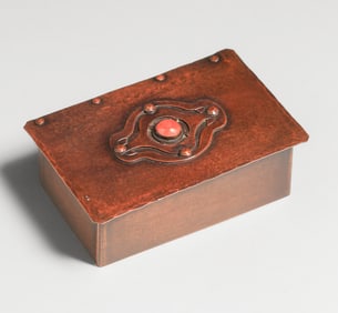Arts & Crafts Period Hammered Copper & Cabochon Box c1910