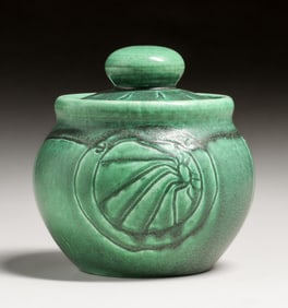 Rookwood Pottery Matte Green Incised Spiderweb Humidor 1901