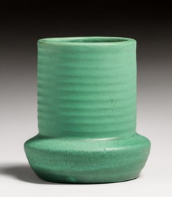 Teco Pottery Matte Green Ribbed Vase c1910