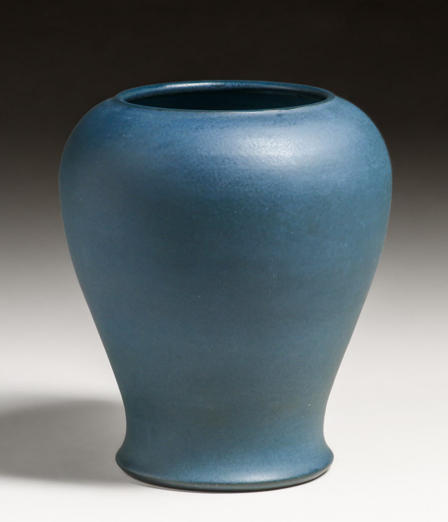 Large Marblehead Pottery Bulbous Matte Blue Vase c1910 (1 of 4)