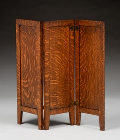 Small Arts & Crafts Period Oak Three-Panel Screen c1910