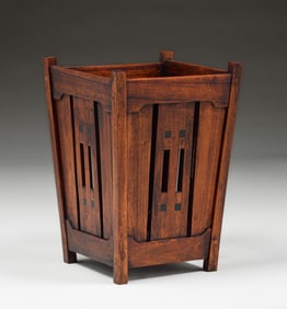 Judd Woodworks - Anderson, SC Mahogany Arts & Crafts Cutout Waste Basket c2000