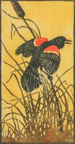 Margaret Whittemore Color Woodcut "Red-Winged Blackbird" c1935