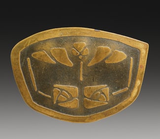 Carence Crafters Acid-Etched Brass Brooch c1910
