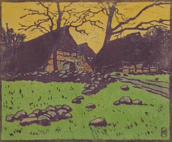 German Arts & Crafts Woodblock Print c1905