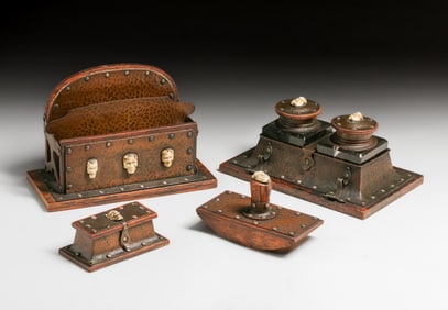 Joseph Heinrichs Hammered Copper & Silver Desk Set c1910