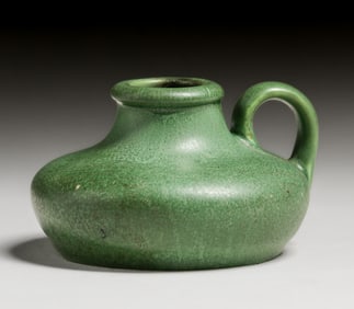 Hamshire Pottery #145 Matte Green Loop-Handle Candlestick c1910