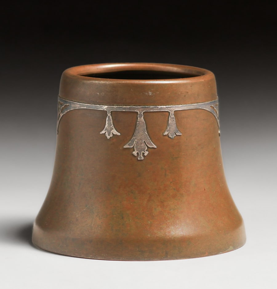 Silvercrest #C415 Sterling Silver on Bronze Small Vase c1920: Silvercrest #C415 Sterling Silver on Bronze Small Vase c1920. Signed. Original patina. 3.25"h x 4"d FREE NATIONWIDE SHIPPING Free Nationwide Shipping within the lower 48 states for All purchases at