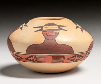 Hopi Pueblo Corn Woman Figural Polychrome Seed Jar c1980s