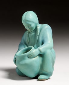 Van Briggle Native American Indian Girl Matte Blue Figure c1940s