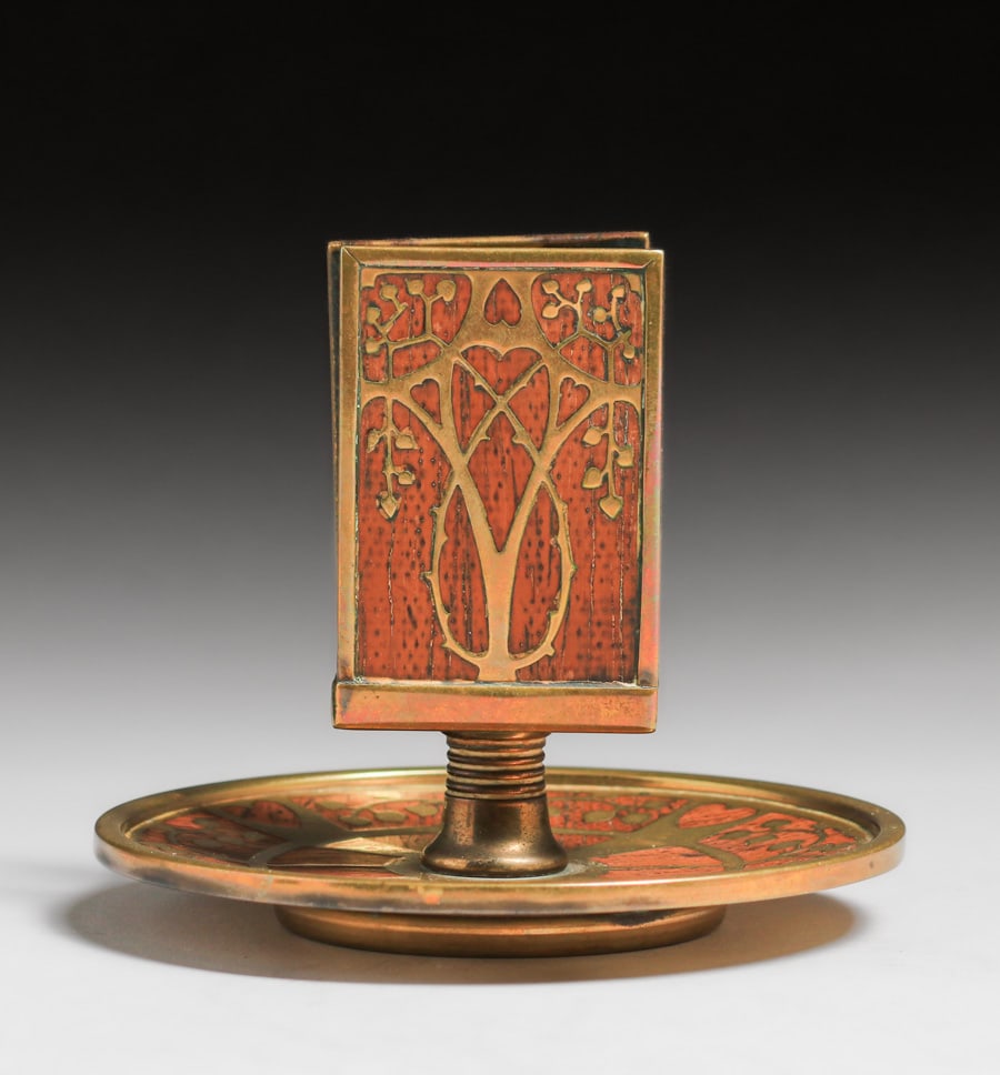 Erhard & Sohne - German Arts & Crafts Mahogany & Brass Matchbox Ashtray c1905: Erhard & Sohne - German Arts & Crafts Mahogany & Brass Matchbox Ashtray c1905. Unsigned. Excellent original patina. Erhard & Sohne was granted the world patent for the manufacture of brass inlay in 19