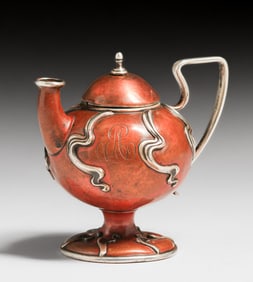 Black Starr & Frost Hammered Copper & Silver Oil Lamp c1890s